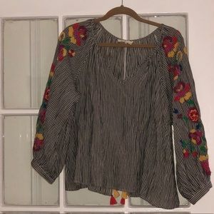 Anthropologie cotton top with tassels